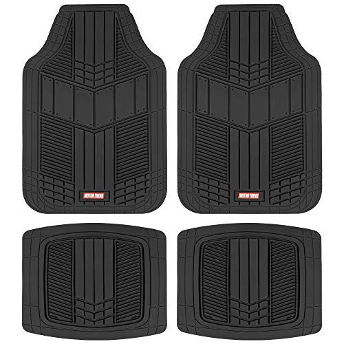 Motor Trend DualFlex™ Rubber Car Floor Mats All Weather Waterproof 4-Piece Sporty Two-Tone Design Car Mats Full Set - Universal Trim-to-Fit Floor Mats for Car, SUV, & Trucks - Car Carpet Protector - color: Black