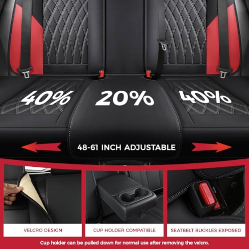 FREESOO Black Red Car Seat Covers Full Set - Faux Nappa Leather Seat Covers for Cars, Breathable Waterproof Front Seats with Lumbar Support and Rear Seat Cover, Fit for Automotive Sedans SUVs Pickups
