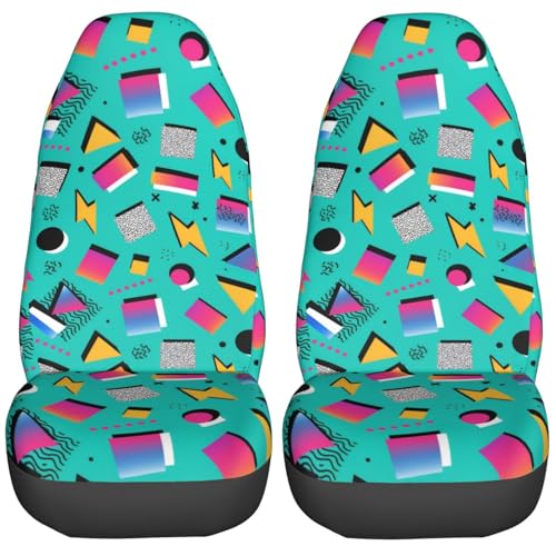 Delerain Car Seat Covers Set 2Pcs, Retro Vintage 80s 90s Universal Front Car Seats Vehicle Enterior Protector Suitable Fits Most Car Auto SUV Sedan Truck - color: Retro Vintage 80s 90s, size: Front Seat Covers