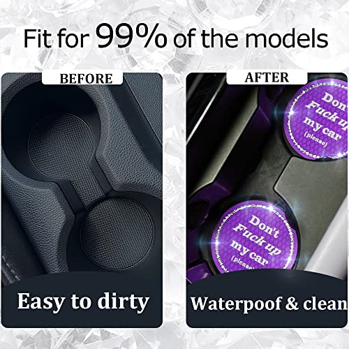 Car Cup Coasters 2 Pack - Bling Interior Accessories, Universal Cup Holder Inserts for SUV/Truck (Purple, 2PC) - color: Purple-2pc