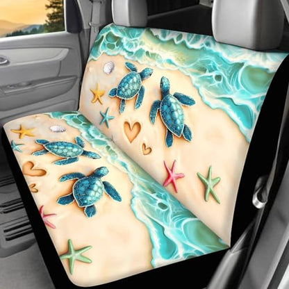 Beach Sea Turtle Car Seat Covers Set for Front and Rear 4 Pack Universal Vehicle Bucket Seat Pad Breathable Split Bench Seat Protector Full Set Travel Seat Cushion Covers Set - color: Beach Turtle