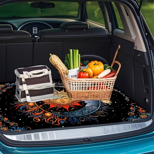 Universal Car Trunk Mat, All Weather Trunk Protection Cargo Liner, Stylish Vehicle Interior Accessories, Durable Cargo Mat Rear Trunk Line Suitable for Most Car (Sun Moon and Starry Sky, 29" x 39") - color: Sun Moon and Starry Sky