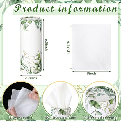 12 Pack Car Tissue Cylinder Holder Bulk with 3 Ply Facial Tissues, Round Napkin Holders for Car Cup Holder Cylinder Travel Paper Tubes Bulk Round Napkin Boxes Packs(Eucalyptus) - style: Eucalyptus