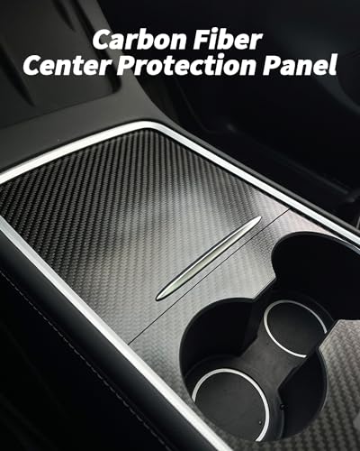 KKTR-CAR Carbon Fiber Center Console Cover, Matte Black Real Carbon Fiber Center Control Cover Compatible with Tesla model 3 (2017-2023), model y (2019-2025)