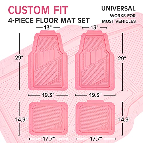 CAR PASS Heavy Duty Rubber Floor Mats 4-Piece,Pink Car Mats Full Sets Anti-Slip,Waterproof Universal Trim-to-Fit for Car SUV Truck, Durable All Weather Automotive Car Mats for Women,Girly(All Pink)