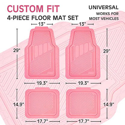 CAR PASS Heavy Duty Rubber Floor Mats 4-Piece,Pink Car Mats Full Sets Anti-Slip,Waterproof Universal Trim-to-Fit for Car SUV Truck, Durable All Weather Automotive Car Mats for Women,Girly(All Pink)