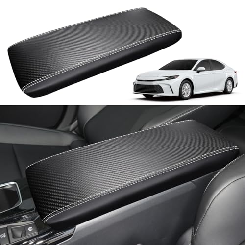 for Toyota Camry 2025 Car Armrest Cover Waterproof Center Console Pad Covers Scratch Resistance Box Cover Leather Protector Pad Decoration Accessories(Carbon Fiber + Black) - color: Carbon Fiber + Black