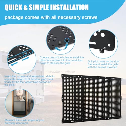 RV Screen Door Protector for Dogs, Adjustable Aluminum Alloy RV Entry Grille Protectors Pet Guard Defender Accessories for Inside RV Camper Trailer Pets Kids Protection(22 to 31.5 Inches, Large)