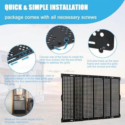 RV Screen Door Protector for Dogs, Adjustable Aluminum Alloy RV Entry Grille Protectors Pet Guard Defender Accessories for Inside RV Camper Trailer Pets Kids Protection(22 to 31.5 Inches, Large)