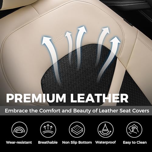 Car Seat Covers Front Seat, Universal Seat Cover 2 Seats, Automotive Seat Covers with Mesh Leather, Waterproof Car Seat Protector, Breathable Car Seat Cushion for Most Car SUV Truck Beige - color: Beige, size: Frontpair