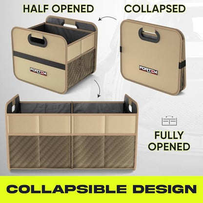 FORTEM Car Trunk Organizer, Collapsible Two Compartment Organizer, Foldable SUV & Truck Storage for Car Accessories for Women Men, Non Slip Bottom, Sturdy Side Walls, Strong Handles, 45L