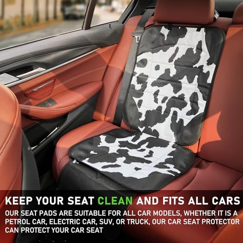 Car Seat Protector for Child Car Seat,Waterproof Car Seat Cover with Thick Padding, Non-Slip Backing, Protects Fabric & Leather Seats, 2 Mesh Storage Pockets(Cow Print)