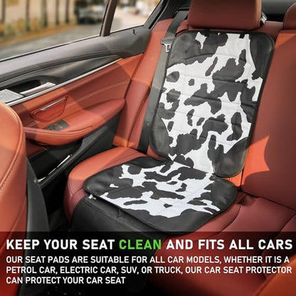 Car Seat Protector for Child Car Seat,Waterproof Car Seat Cover with Thick Padding, Non-Slip Backing, Protects Fabric & Leather Seats, 2 Mesh Storage Pockets(Cow Print)