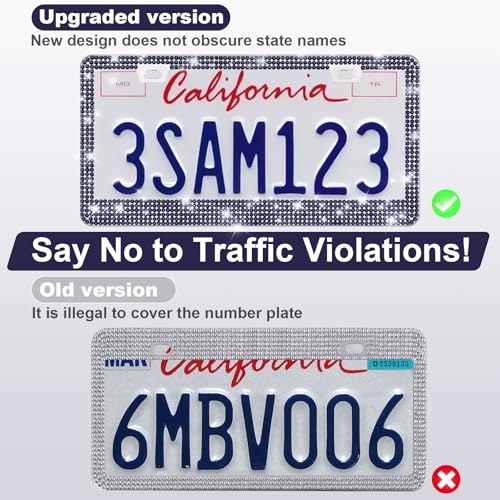 QUANQIUFEI 2 Pack Bling License Plate Frames for Women, Sparkly Rhinestone Diamond Car Accessories with Glitter Crystal Caps (Navy Blue) - color: Navy Blue