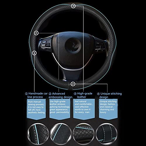 Car Steering Wheel Cover,Anti-Slip, Safety, Soft, Breathable,Heavy Duty, Thick,Full Surround,Sports Style (Black with Light Blue Line) - color: Black with Light Blue Line