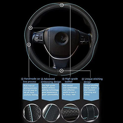 Car Steering Wheel Cover,Anti-Slip, Safety, Soft, Breathable,Heavy Duty, Thick,Full Surround,Sports Style (Black with Light Blue Line) - color: Black with Light Blue Line
