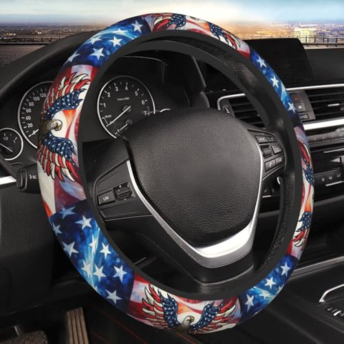 American Flag Neoprene Steering Wheel Cover Anti-Slip Elastic Eagle Pattern Steering Wheel Protector 15in Universal Car Accessories Fit Cars, SUVs, Auto - color: Eagle USA Flag