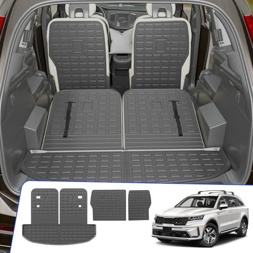 Rongtaod Trunk Mat Compatible with 2021-2025 2026 Kia Sorento 6&7 Seats Cargo Mat Cargo Liner Trunk Liner Back Seat Cover Kick Mat 2024 Sorento Accessories (Trunk Mat+2nd&3rd Row Backrest Mats) - color: 2nd&3rd Row Backrest Mat+Trunk Mat