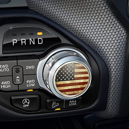 Dial Shifter Metal Trim Plate Decorative Knob Sticker,Gear Shift Switch Knob Cover Compatible for RAM 1500/Rebel 2500,Chrysler 200/300/Pacifica&Voyager (America Flag A)