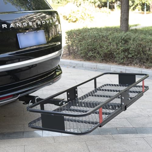 60"x 20"x 6" Folding Trailer Hitch Mount Cargo Carrier, 500LBS Capacity, Powder Coating Luggage Rack Basket Car Storage with Straps, Fits 2" Receiver - color: 60x20x6 inch