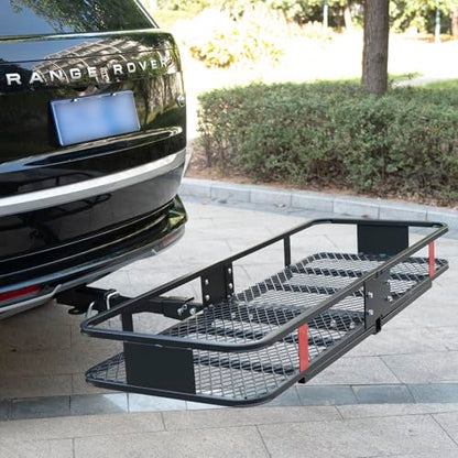 60"x 20"x 6" Folding Trailer Hitch Mount Cargo Carrier, 500LBS Capacity,Anti-Rust Luggage Rack Basket Car Storage, Straps, Fits 2" Receiver - color: 60x20x6" Inch