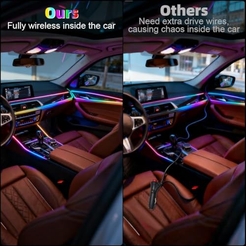 Acrylic Interior Car LED Strip Light with Wireless APP, RGB 18 in 1 with 175 inches 593 LEDs Fiber Optic Ambient Lighting Kits, 16 Million Colors Sound Active Function Car Neon Lights - color: Dreamcolor 18 in 1