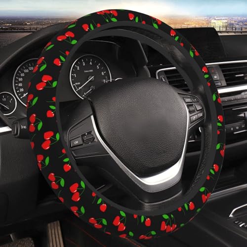 Red Hearts Cherry Steering Wheel Cover for Men Women Universal Car Accessories 15 Inch Neoprene Auto Interior Decor - color: Red Hearts Cherry