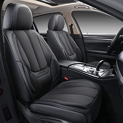 Coverado Front Seat Covers, 2 Pieces Universal Seat Covers for Cars, Breathable Fabric & Leather Car Seat Protectors, Car Seat Cushions Auto Accessories Fit for Most Sedans SUV Truck, Black - color: Fabric-Black, size: Front
