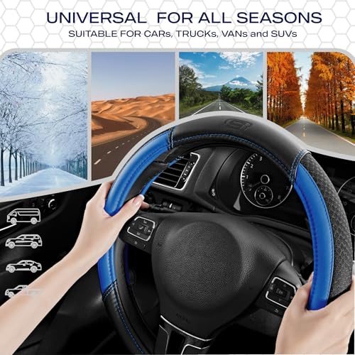 Skechers Air-Cooled Steering Wheel Cover,Air Cool Mesh Leather Car Steering Wheel Cover Universal Fit 14" 1/2-15" Car Wheel Protector for Men Women Fit Suvs,Vans,Sedans,Car,Trucks,Blue - color: BLue