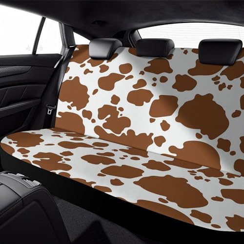 Brown Cow Print Pattern Car Rear Seat Covers Universal Fit Most Auto Bench Seat Cushion Covers Backrest Seat Washable Auto Interior Decor Soft Elastic Back Seat Cover