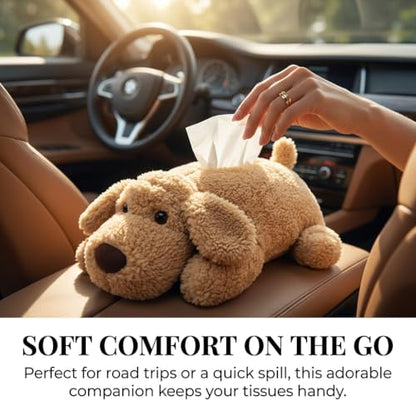 Puppy Plush Tissue Box Holder for Car Soft Stuffed Dog Paper Case Cute Animal Napkin Dispenser for Vehicle Home Office Decoration