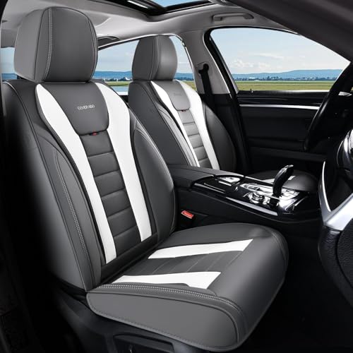 Coverado Car Seat Covers, Front Covers for Cars, Car Seat Cover Front Seats, Automotive Seat Cover, Waterproof, Leather Car Seat Cushion, Universal Interior Covers Seat Protectors for Most Cars - color: Gray-White, size: Front Pair