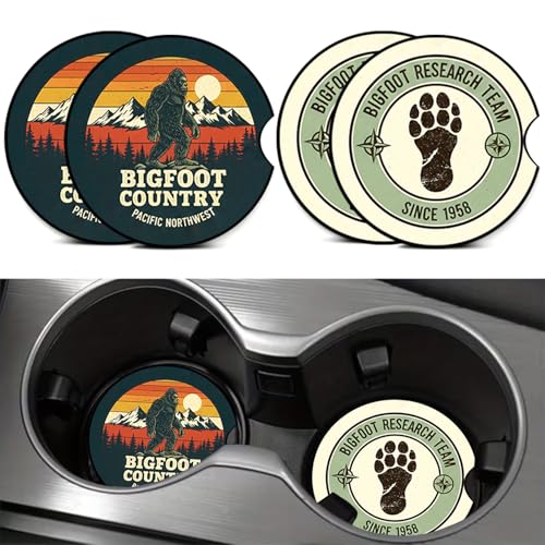 4PCS Bigfoot Footprint Car Coasters,Car Coasters for Cup Holder,Sasquatch Car Accessories Interior Decor Universal Neoprene 2.75" Anti-Slip Rubber Mat with Finger Slot,Gifts for Women,Men,Driver - color: Footprint Bigfoot