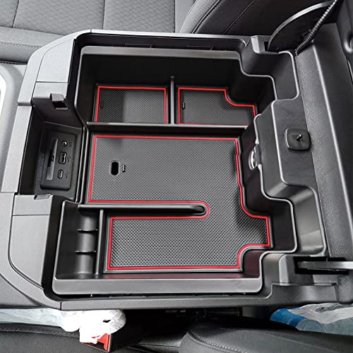 Full Size Center Console Organizer Tray Compatible with 2019-2022 Chevy Silverado/GMC Sierra 1500 and 2020-2022 2023 Silverado/Sierra 2500HD 3500HD Accessories -Full Console w/Bucket Seats ONLY, Red - color: Red