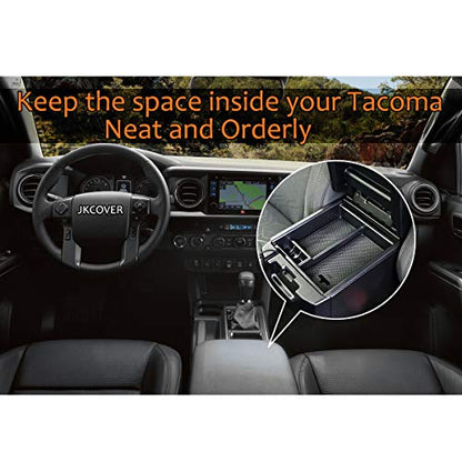 Center Console Accessory Organizer Compatible with Toyota Tacoma 2016 2017 2018 2019 2020 2021 2022 2023, ABS Material Box Insert Tray (Black trim)