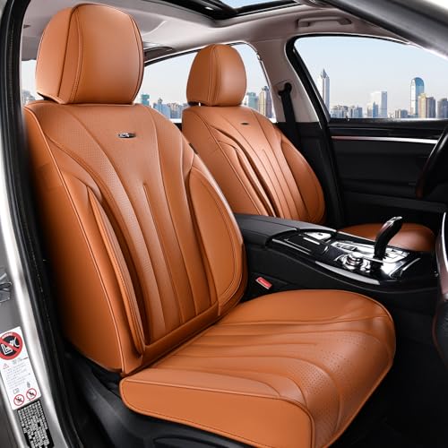 Coverado Brown Seat Covers for Front Seat, Premium Leather Seat Covers for Cars,Waterproof Car Seat Protectors, Car Seat Cushions Universal Seat Covers Fit for Most Cars - color: Brown, size: FrontPair