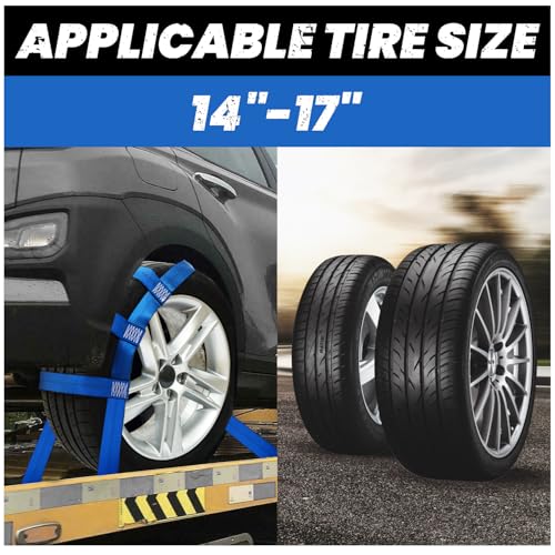 Tow Dolly Basket Straps with Flat Hook, 2 Pack Tow Dolly Straps, Fits 14"-17" Tires Wheels, Breaking Strength 10000 lbs, 2" Over Wheel Car Basket Tie Down Strap with Carrying Bag, Blue - color: Blue