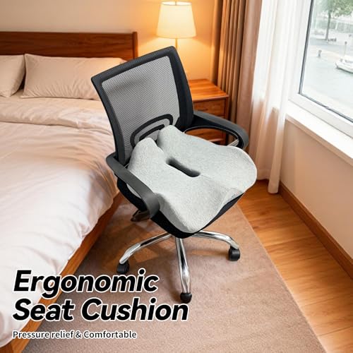 18x16 Inch Memory Foam Seat Cushion for Office, Car, Travel | Grey Chair Cushions with Removable Cover, Non-Slip Bottom and Carry Handle - color: Gray