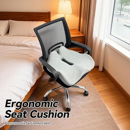 18x16 Inch Memory Foam Seat Cushion for Office, Car, Travel | Grey Chair Cushions with Removable Cover, Non-Slip Bottom and Carry Handle - color: Gray