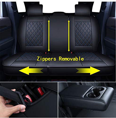 Huidasource Grand Cherokee Seat Covers, Waterproof Leather Customized Car Seat Cushion Covers, Full Set Seat Protector Compatible with Grand Cherokee 2011-2022, (5 Pcs Full Set/Black&Blue) - color: Full Set/Blue, size: Old Version