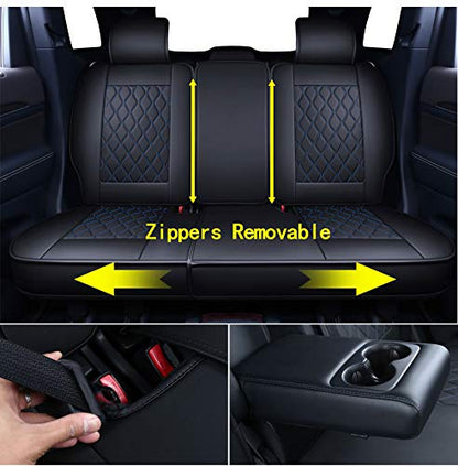 Huidasource Grand Cherokee Seat Covers, Waterproof Leather Customized Car Seat Cushion Covers, Full Set Seat Protector Compatible with Grand Cherokee 2011-2022, (5 Pcs Full Set/Black&Blue) - color: Full Set/Blue, size: Old Version