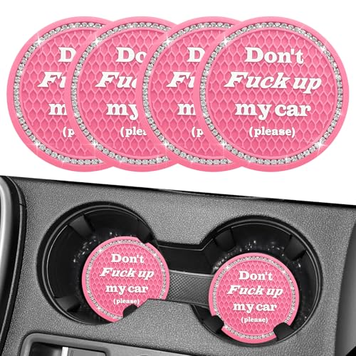 4PCS Bling Car Cup Holder Coaster, 2.75 Inch Anti-Slip Auto Insert Cup Coaster, Universal Interior Decor Accessories Crystal Car Drink Cup Mat Perfect for Women Girls (Pink, 4PCS) - color: Pink, size: 4PCS