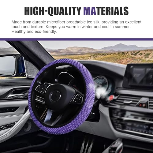 Steering Wheel Cover, Ice Silk & Microfiber 3D Massage Mesh Car Steering Wheel Cover, Breathable Anti-Slip Easy Grip Wheel Protector 14.5"-15", Universal for Most Cars (Purple) - color: Purple