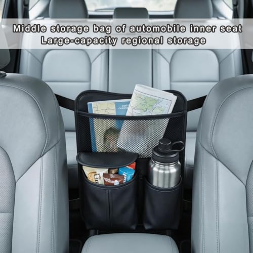 Upgraded Car Mesh Bag Elastic Seat Back Mesh Bag With Paper Towel and Handbag Bracket and Back Seat Storage Bag for Children Pets and Travel Necessities. (black)