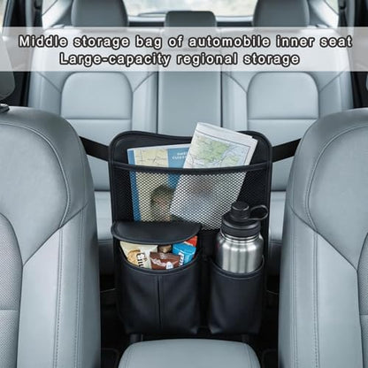 Upgraded Car Mesh Bag Elastic Seat Back Mesh Bag With Paper Towel and Handbag Bracket and Back Seat Storage Bag for Children Pets and Travel Necessities. (black)