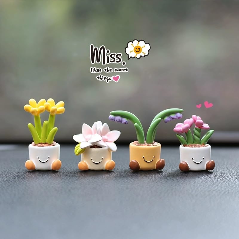 Cute car Accessories for Women,Mini Flower Pot Elf Car Ornament, Adorable mini Plant Car Interior Dashboard Accessories (A) - style: A