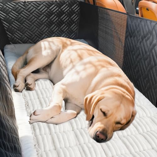 Dog Car Seat Cover for Back Seat, Plaid Backseat Pet Bed Mat, Non-Slip Travel Dog Bed for Backseat Extenders, 24.8" x 54", White - color: White