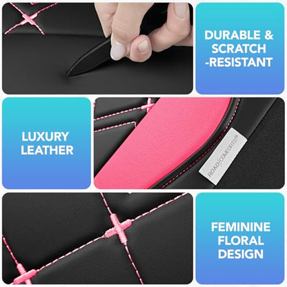 Road Comforts Seat Covers, Premium Leather Car Seat Covers Full Set for Women Girls,Airbag Compatible, Automotive Seat Covers Universal Fit Most Cars,Vans,Truck,SUV - color: Hot Pink Full Set