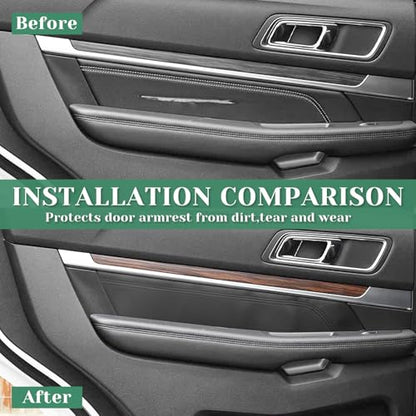 4PCS Door Panel Cover Replacement Compatible with Ford Explorer 2016-2019 Front and Back Vinyl Leather Insert Cards Protector Trim Black (Only Leather Part)