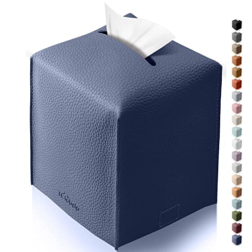 Tissue Box Cover for PU Leather, Modern Simple Solid Color Holder Square Tissue Bag, Ideal for Bathrooms,Office,Car,Outdoor Tent,Dining Table,5"X5"X5", Single Navy Blue - color: Single Navy Blue